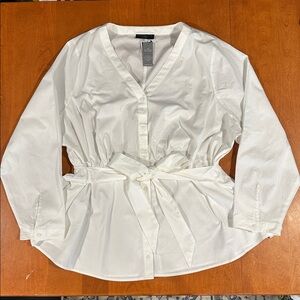 Lane Bryant White Button Down Long Sleeve Cotton Spandex Dress Shirt 26/28